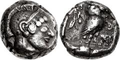 Greek ATTICA, Athens. Circa 500/490-485/0 BC. AR Tetradrachm (20.5mm, 16.57 g, 1h). Helmeted head of Athena right / Owl standing right, head facing; olive spray behind; all within incuse square. Seltm