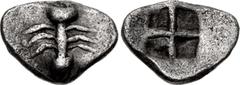 Greek CIMMERIAN BOSPOROS, Pantikapaion. Circa 480-470 BC. AR Tetartemorion (8.5mm, 0.28 g). Ant / Quadripartite incuse square. Frolova, frühe, Type XIX; Anokhin 963; MacDonald 2/1; HGC 7, 51. VF, ligh