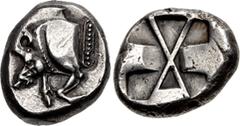 Greek LYCIA, Uncertain. Circa 520-470/60 BC. AR Stater (17mm, 9.23 g). Predynastic period. Forepart of boar left / Incuse square, with indentations on three sides, divided by large X. Müseler II 1–2; 