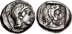Greek DYNASTS of LYCIA. Kherei. Circa 410-390 BC. AR Stater (17mm, 8.53 g, 1h). Telmessos mint. Helmeted head of Athena right; KH (in Lycian) behind and on neck guard / Bearded head of Herakles right,