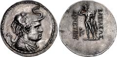 Oriental Greek BAKTRIA, Greco-Baktrian Kingdom. Demetrios I Aniketos. Circa 200-185 BC. AR Tetradrachm (36mm, 16.45 g, 12h). Diademed and draped bust right, wearing elephant skin headdress; all within