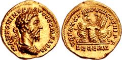 Roman Imperial Marcus Aurelius. AD 161-180. AV Aureus (20mm, 7.62 g, 12h). Rome mint. Struck AD 176-177. M ANTONINVS AVG GERM SARM, laureate, draped, and cuirassed bust right / TR P XXXI IMP VIII COS 