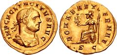 Roman Imperial Tacitus. AD 275-276. AV Aureus (21mm, 4.98 g, 6h). Serdica mint. Struck early-June AD 276. IMP C M CL TACITVS AVG, laureate, draped, and cuirassed bust right / ROMAE AET–ERNAE, Roma sea