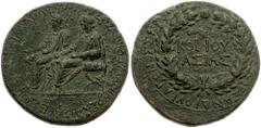 LYDIA, Sardes. Drusus & Germanicus. Circa 23-26 AD. Æ 27mm (14.59 g). Togate figures of Drusus and Germanicus seated left on curule chairs, one holding out lituus / Legend within wreath. RPC I 2994; B