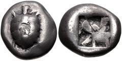 Greek ISLANDS off ATTICA, Aegina. Circa 550-530/25 BC. AR Stater (18.5mm, 11.78 g). Proto-tortoise with segmented shell / Deep incuse square of proto-"Union Jack" pattern. Holloway, Archaic, Group C; 