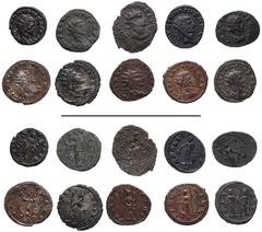 Roman Imperial Claudius II Gothicus. AD 268-270. Lot of ten (10) Antoniniani. Includes the following: 1) MILAN. [IM]P CLAVDIVS P G (sic) AVG. Fides holding two standards; –/–//S. RIC Online 57 var. (o