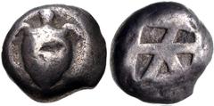 Greek ISLANDS off ATTICA, Aegina. Circa 500/490-480 BC. AR Stater (18mm, 11.97 g, 3h). Sea turtle with trefoil collar / Small incuse square with skew pattern. Meadows, Aegina, Group IIc; Asyut Group V