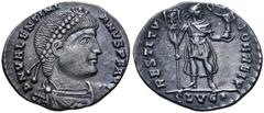 The 1887 East Harptree Hoard Valentinian I. AD 364-375. AR Siliqua (18mm, 1.85 g, 6h). Lugdunum (Lyon) mint, 2nd officina. Struck AD 366. D N VALENTINI ANVS P F AVG, pearl-diademed, draped, and cuiras
