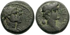 LYDIA, Philadelphia. Caligula. 37-41 AD. Æ 16mm (4.35 g). Hermogenes Olympionikes, magistrate. Bare head of Caligula right; star behind / [ΦIΛAΔEΛΦEΩN EΡMOΓ]ENHΣ OΛΨMΠIONIKHΣ, laureate, conjoined bust