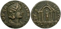 LYDIA, Saitta. Salonina, wife of Gallienus. Augusta, 254-268 AD. Æ 27mm (9.26 g). Diademed and draped bust right / EΠ IOςΛ ΡHΓ ACIAPXA, CAITTHN/ΩN in exergue, statue of Aphrodite within tetrastyle tem