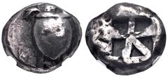 Greek ISLANDS off ATTICA, Aegina. Circa 525-480 BC. AR Stater (18.5mm, 11.89 g). Sea turtle / Incuse square with "proto-skew" pattern. Meadows, Aegina, Group IIb; Asyut Group VI; HGC 6, 433. In NGC en