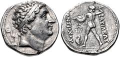 Oriental Greek BAKTRIA, Greco-Baktrian Kingdom. Diodotos I Soter. Circa 255-235 BC. AR Tetradrachm (27mm, 16.08 g, 6h). In the name of Antiochos II of Syria. Mint A (near Aï Khanoum). Diademed head ri