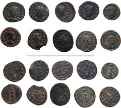 Roman Imperial Claudius II Gothicus. AD 268-270. Lot of ten (10) Antoniniani. Includes the following: 1) ROME. Felicitas holding caduceus and cornucopia; –/–//–. RIC Online 102 (this coin cited). Rare