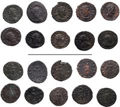 Roman Imperial Claudius II Gothicus. AD 268-270. Lot of ten (10) Antoniniani. Includes the following: 1) MILAN. Providentia holding baton and scepter; globe at feet; –/–//–. RIC Online 94 (this coin).