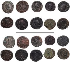 Roman Imperial Claudius II Gothicus. AD 268-270. Lot of ten (10) Antoniniani. Includes the following: 1) MILAN. Victory holding wreath and palm frond; –/–//S. RIC Online 33 (this coin cited). 2) ROME.