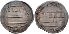 Early Medieval & Islamic ISLAMIC, 'Abbasid Caliphate. temp. Al-Rashid. AH 170-193 / AD 786-809. AR Dirham (25mm, 2.95 g, 1h). Madinat al-Salam (Baghdad) mint. Dated AH 182 (AD 798/9). Central Kufic le
