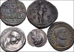 Large Lots MIXED. Roman Provincial to Byzantine. Lot of five (5) bronze and silver issues. Includes: ROMAN PROVINCIAL: Cilicia, Tarsus. Trajan. AR Tetradrachm // ROMAN IMPERIAL. Augustus. AR Denarius.