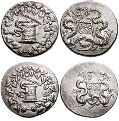 IONIA, Ephesos. Circa 133-67 BC. AR Cistophoric Tetradrachm (28mm, 12.64 g). Dated year 21 (139/138 BC). Cista mystica with serpent; all within ivy wreath / Bow-case with serpents; A-K above, double c