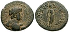 LYDIA, Flavia Philadelphia. Domitian, as Caesar . Æ 15mm (3.26 g). Bare-headed and cuirassed bust right / Apollo standing right, holding plectrum and lyre. RPC II 1331; BMC Lydia pg. 197, 62. Near VF,