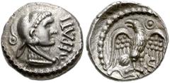 CELTIC BRITAIN. Catuvellauni. Epaticcus. Circa 25-35 AD. AR Unit (16mm, 1.29 g, 1h). EPATI, head of Hercules right, wearing lion's skin headdress / Eagle standing facing, slightly right, head left, wi