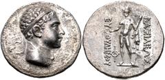Oriental Greek BAKTRIA, Greco-Baktrian Kingdom. Euthydemos II. Circa 185-180 BC. AR Tetradrachm (31mm, 16.04 g, 12h). Diademed and draped bust right / Herakles standing facing, holding wreath, club, a