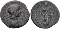 Roman Provincial ARCADIA, Mantinea. Plautilla. Augusta, AD 202-205. Æ Assarion (21mm, 4.41 g, 6h). Draped bust right / Apollo standing facing, head right, holding branch and lyre set on column. BCD Pe
