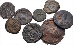 Large Lots ROMAN. Imperial. Lot of eight (8) Late Roman Æ. Includes: Valentinian II. Æ 11mm // Theodosius I. Æ Centenionalis // Aelia Flaccilla. Æ 13mm // Arcadius. Æ 13mm // Arcadius. Æ 15mm. Contemp