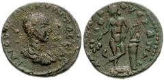 CILICIA, Anazarbus. Hostilian. As Caesar, 250-251 AD. Æ 20mm (6.09 g). Dated CY 269 (250/1 AD). Bare-headed, draped and cuirassed bust right / Apollo standing left, leaning against small column on whi