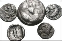 MIXED LOT. Lot of eight AR Fractions. Lot includes the following: MYSIA, Parion. AR 3/4 Drachm // AEOLIS, Kyme. AR Hemiobol // IONIA, Miletos. AR Hemiobol // Same, Phokaia. AR Trihemiobol // CARIA, Un
