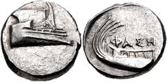 Greek LYCIA, Phaselis. 4th century BC. AR Stater (19.5mm, 10.38 g, 10h). Prow of galley right / Stern of galley left; ΦAΣH above. Heipp-Tamer Series 6, unlisted variety; CNG E-405, lot 197; CNG 103, l