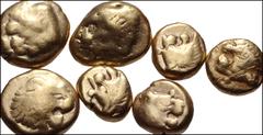 Large Lots GREEK. Asia Minor. Lot of seven (7) Lydian EL Hektes and Hemihektes. Includes: KINGS of LYDIA. temp. Ardys – Alyattes. Circa 630s-564/53 BC. EL Hekte – Sixth Stater. Sardes mint. Head of ro