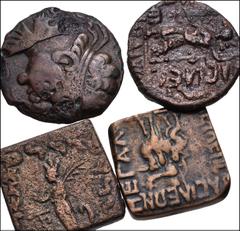 Large Lots MIXED. Oriental Greek and Central Asian. Lot of four (4) Æ denominations. Includes: BAKTRIA. Indo-Greek Kingdom. Hippostratos. Bopearachchi 12A // INDO-SKYTHIANS. Azes. King on dromedary / 