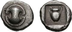 BOIOTIA, Thebes. Circa 450-440 BC. AR Stater (12.01 g). Boiotian shield / Amphora; (archaic Q)-E across field; all within square incuse. Head, Boeotia p. 29, pl. II, 7 = BMC p. 70, 26; Myron Hoard pl.