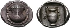 BOIOTIA, Thebes. Circa 425-400 BC. AR Stater (12.19 g). Boiotian shield; club across upper half / Amphora; Q-E across central field; all within square incuse. Head, Boeotia p. 36, class g; Myron Hoard