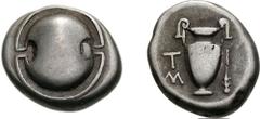BOIOTIA, Thebes. Circa 395-338 BC. AR Stater (11.99 g). Timi-, magistrate. Struck circa 390-382 BC. Boiotian shield / Amphora; T-I/M in two lines across field; to lower right, club downward; all withi