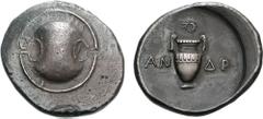 BOIOTIA, Thebes. Circa 395-338 BC. AR Stater (11.97 g). Andr(okleidas), magistrate. Struck circa 390-382 BC. Boiotian shield / Amphora; wreath above, AN-DR across field; all within incuse concave circ