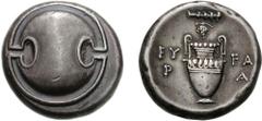 BOIOTIA, Thebes. Circa 395-338 BC. AR Stater (12.23 g). Eu(w)ara-, magistrate. Struck circa 363-338 BC. Boiotian shield / Amphora; above, club right above grape bunch on vine; EY-FA/P-A in two lines a