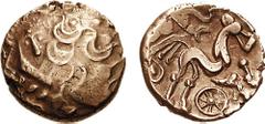 CELTIC, Britain. The Atrebates. Uninscribed. Circa 55-45 BC. AV Stater (5.83 g, 5h). Remic Type Qa. Abstract wreathed head of Apollo right / Celticized horse right; remains of charioteer above, 8 spok