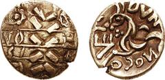 CELTIC, Britain. The Corieltauvi. Volisios Dumnocoveros. Circa 20-35 AD. AV Stater (5.39 gm, 12h). Schematic wreath crossed by linear frames with VO LI SI OS across field; in opposing corners rosettes