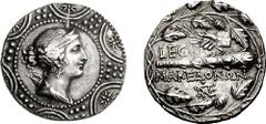 MACEDON, Roman Protectorate. Circa 148-147 BC. AR Tetradrachm (16.87 g, 3h). Amphipolis mint. Diademed and draped bust of Artemis right, bow and quiver over shoulder, in the center of a Macedonian shi