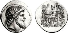 SELEUKID KINGS of SYRIA. Antiochos IV Epiphanes. 175-164 BC. AR Tetradrachm (16.61 g, 12h). Antioch mint. Struck 169-164 BC. Laureate head of Zeus right with the features of Antiochos / BASILEWS ANTIO