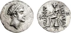 SELEUKID KINGS of SYRIA. Demetrios I Soter. 162-150 BC. AR Tetradrachm (16.58 g, 1h). Antioch in Persis mint. Diademed head right / BASILEWS DHMHTRIOU, Apollo Delphios seated left on omphalos; monogra