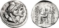 SELEUKID KINGS of SYRIA. Alexander I Balas, with Cleopatra Thea. 152-145 BC. AR Tetradrachm (16.81 g, 12h). Ake-Ptolemais mint. Marriage commemorative, struck 150 BC. Jugate bust of Cleopatra Thea (as