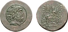 SYRIA, Roman Province. Antioch. Autonomous. 64/3-50/49 BC. Æ 27mm (16.39 g, 12h). Dated Pompeian Era 13 (54/3 BC). Laureate head of Zeus right / ANTIOCEW[N] THS MHTROPOLEW[S], Zeus Nikephoros seated l