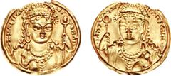 [Medieval] LOCAL ISSUES, Silk Road Region. 5th-8th century AD. AV Bracteate (0.68 g, 12h). Uncertain Brahmi inscription, pearl-diademed and crowned bust facing, bhindi on forehead and wearing earrings