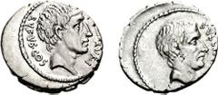 [Roman Moneyer Issues] Q. Pompeius Rufus. 54 BC. AR Denarius (4.03 g, 6h). Rome mint. SVLLA[. COS] before, bare head of Sulla right / RVFVS. COS behind, [Q. POM]. RVFI before, bare head of the consul 