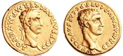 GAIUS (CALIGULA), with GERMANICUS. 37-41 AD. AV Aureus (7.69 g, 5h). Rome mint. Struck 37-38 AD. C CAESAR AVG GERM P M TR POT, laureate head of Gaius (Caligula) right / GERMANICVS CAES P C CAES AVG GE