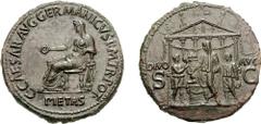 GAIUS (CALIGULA). 37-41 AD. Æ Sestertius (27.08 g, 7h). Rome mint. Struck 37-38 AD. C CAESAR AVG GERMANICVS P M TR POT, PIETAS in exergue, Pietas seated left on stool, holding patera in extended left 