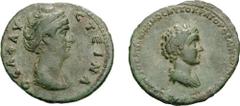 DIVA FAUSTINA SENIOR, with GALERIUS ANTONINUS. Died 141 and before 138 AD. Æ 27mm (7.78 g, 12h). Uncertain mint in Cyprus. Struck circa 147 AD. QEA FAV CTEINA, draped bust of Diva Faustina Senior righ