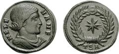 HELENA. Augusta, 324-328/330 AD. Æ Follis (2.87 gm). Thessalonica mint. Struck circa 318-319 AD. HELE-NA N F, draped bust right / Star of eight rays within laurel wreath; TSA. RIC VII 48. EF, dark bro